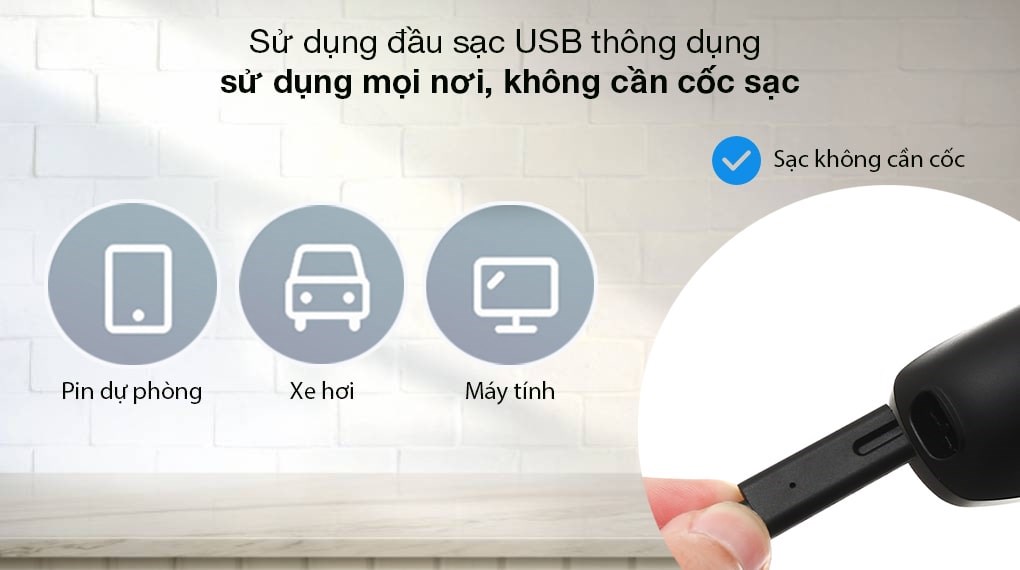 Máy cạo râu khô và ướt Flyco FS879VN sử dụng đầu sạc USB tiện lợi