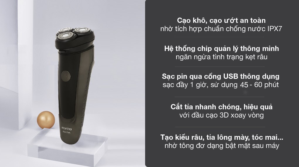 Máy cạo râu khô và ướt Flyco FS317VN