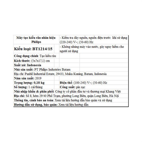 Máy tạo kiểu râu khô và ướt Philips BT1214/15 Màu Đen