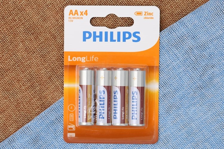 Pin AA 4 viên Zinc Carbon Philips R6L4B Màu Vàng