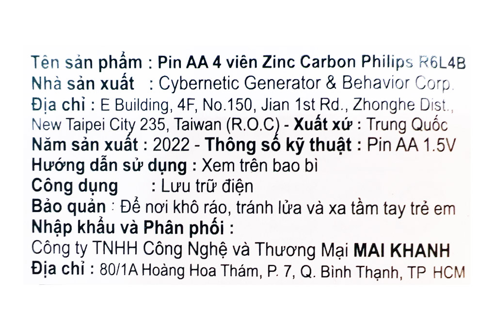 Pin AA 4 viên Zinc Carbon Philips R6L4B Màu Vàng