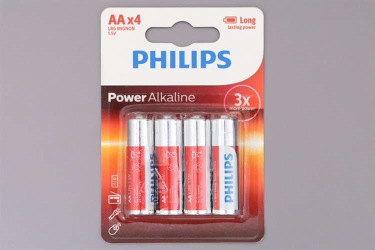 Pin AA 4 viên Alkaline Philips LR6P4B Màu Đỏ