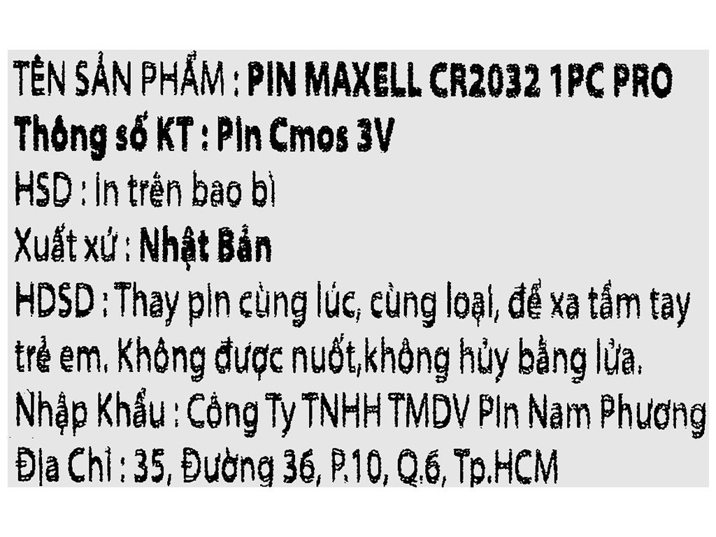 Vỉ 1 viên pin Maxell CR2032 1PC PRO tại Bách Hoá XANH