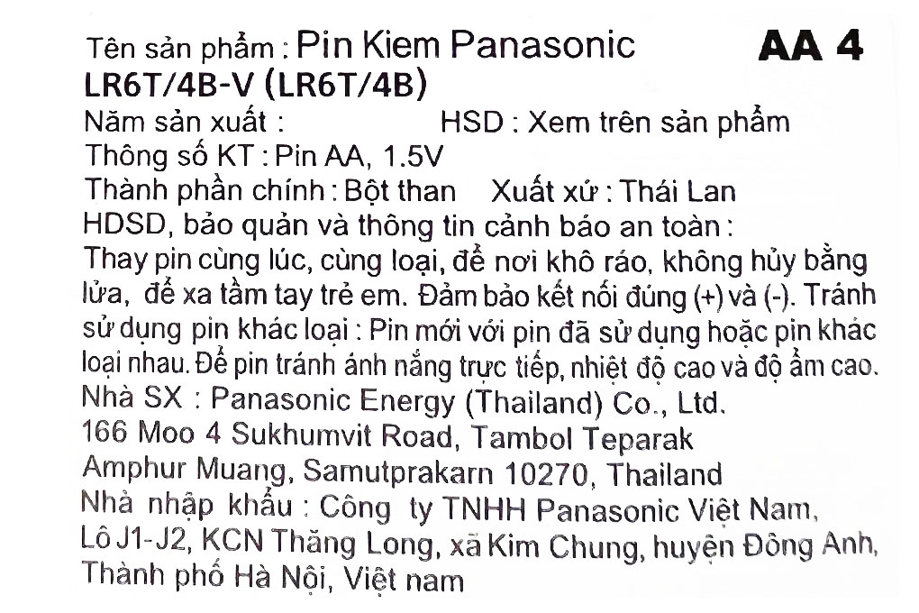 Pin AA 4 viên Alkaline Panasonic LR6T-4B-V Màu Đen