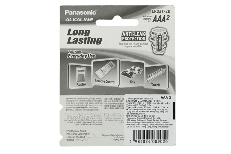 Pin AAA 2 viên Alkaline Panasonic LR03T-2B-V