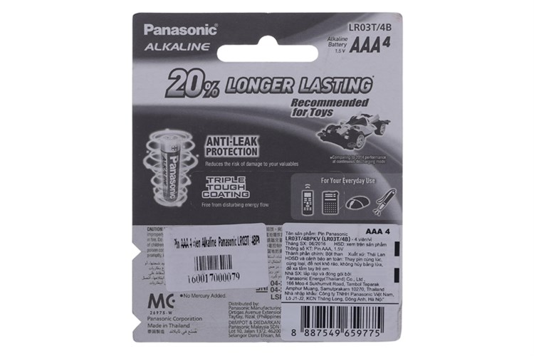 Pin AAA 4 viên Alkaline Panasonic LR03T-4BPKV Màu Đen