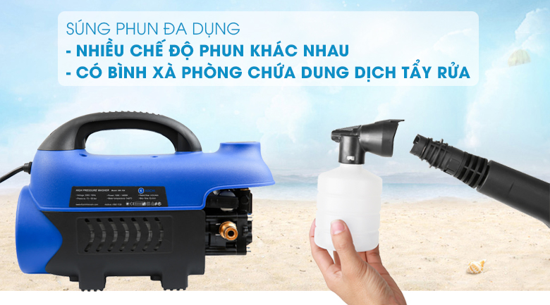 Máy xịt rửa áp lực cao Kachi MK-164 1400W - Trang bị súng phun, bình đựng xà phòng tiện lợi