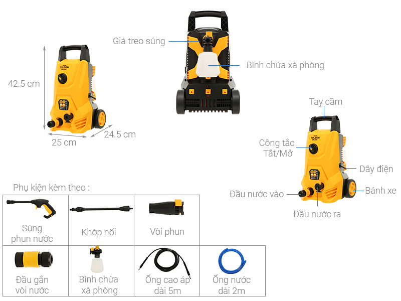 Máy phun xịt rửa áp lực cao Tolsen 79570 1400W