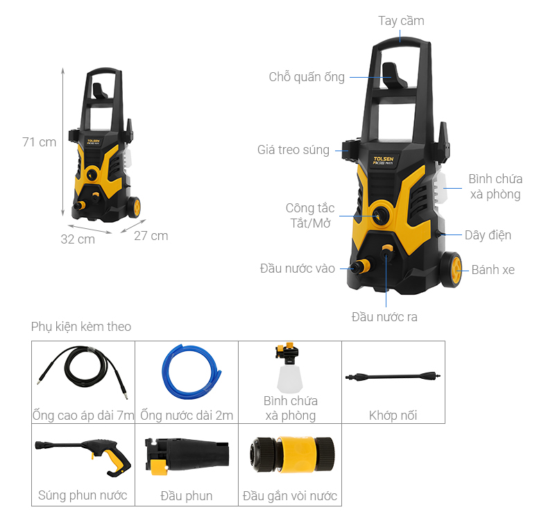 Máy phun xịt rửa áp lực cao Tolsen 79571 1800W