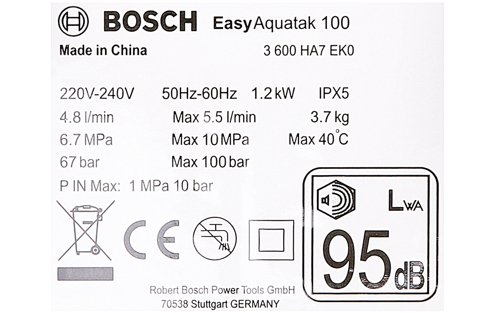 Siêu thị máy phun xịt rửa áp lực cao Bosch Easy AQT 100 LL 1100W