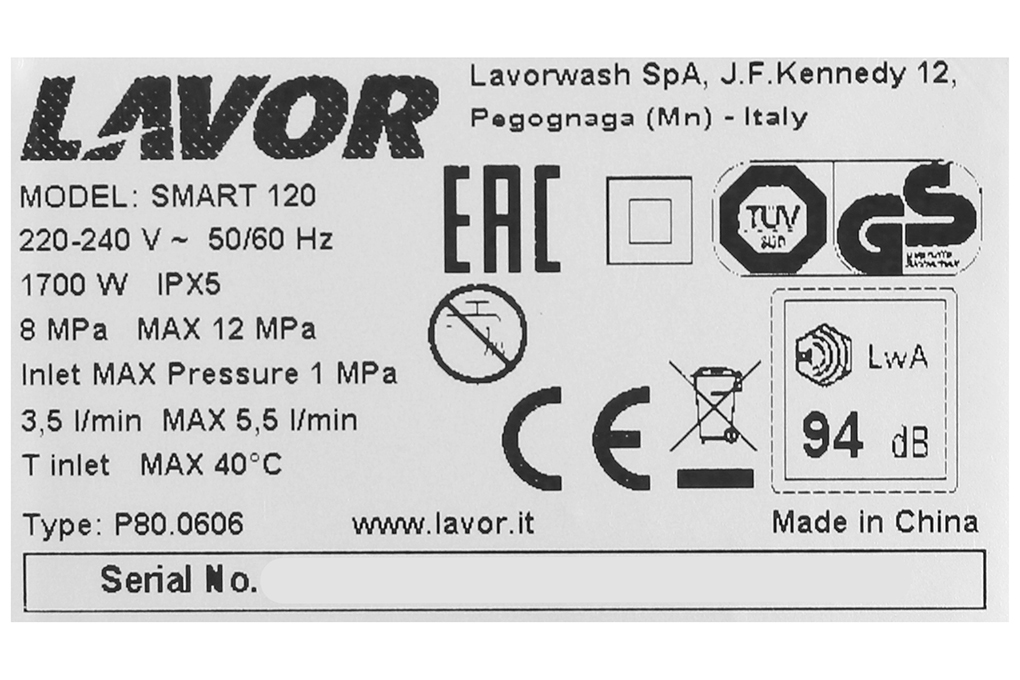 Siêu thị máy xịt rửa áp lực cao Lavor Hero SMART120 1700W