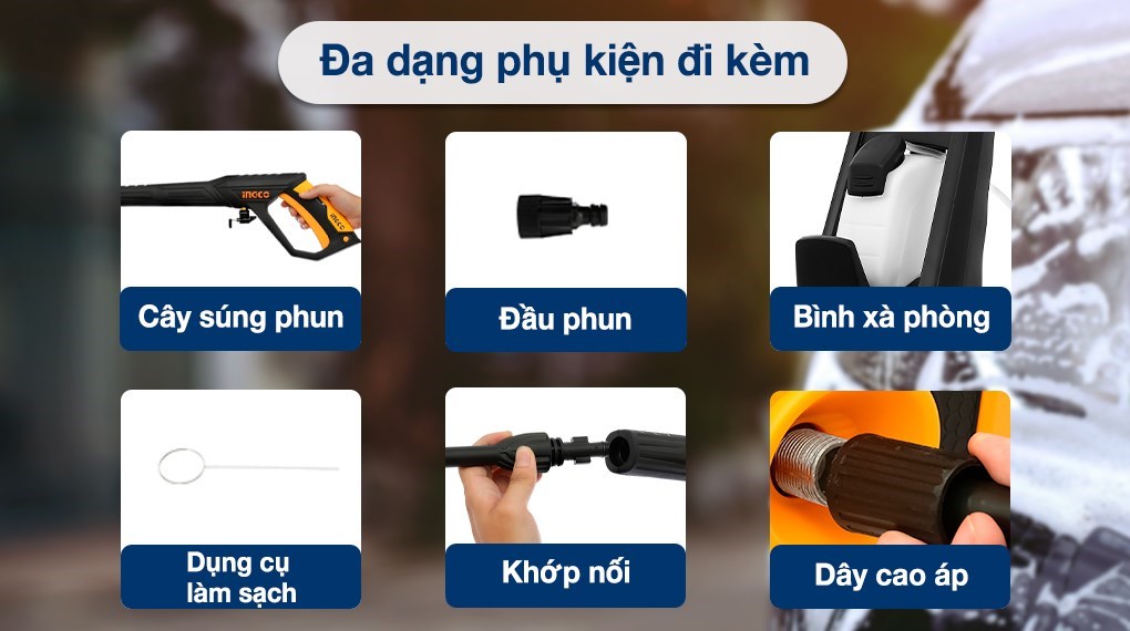 Máy phun xịt rửa áp lực cao Ingco HPWR20008 2000W