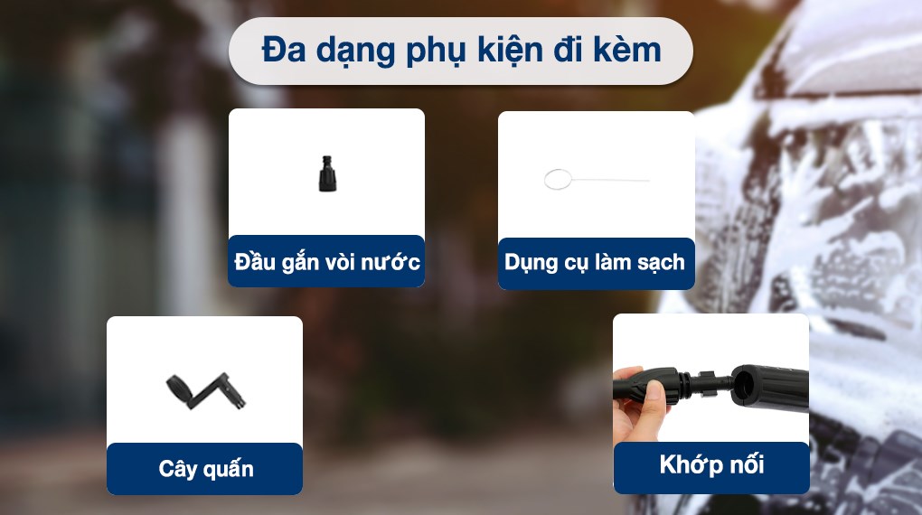 Máy phun xịt rửa áp lực cao Ingco HPWR25008 2500W đi kèm đa dạng phụ kiện
