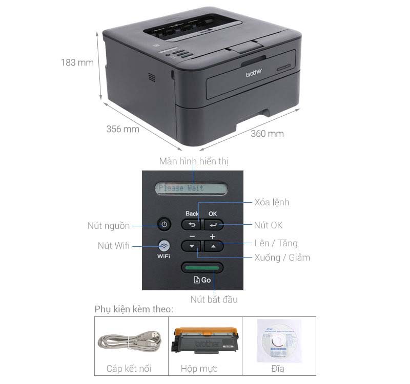 Máy in laser trắng đen đơn năng Brother HL-L2366DW Wifi