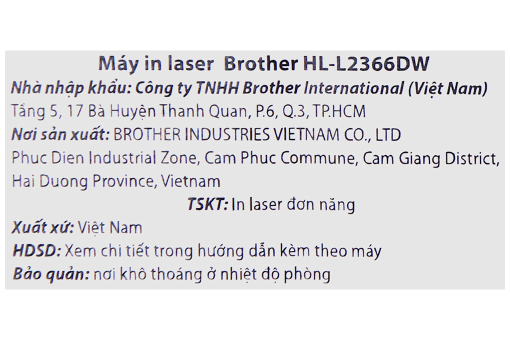 Máy in laser trắng đen đơn năng Brother HL-L2366DW Wifi Màu Xám