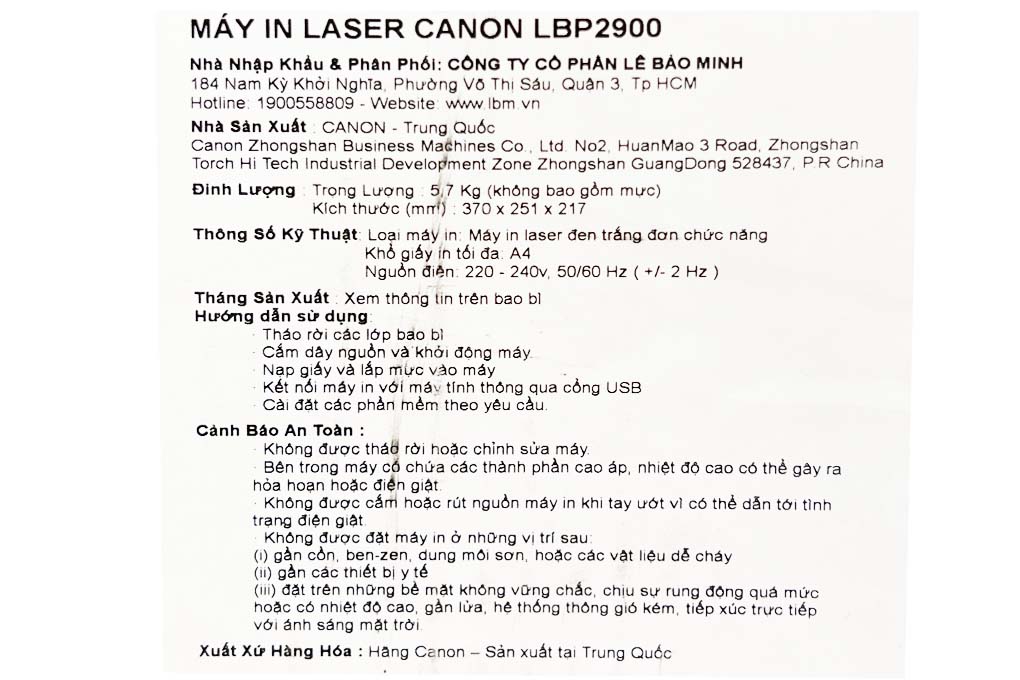 Máy In Laser Trắng Đen Canon LBP2900 chính hãng