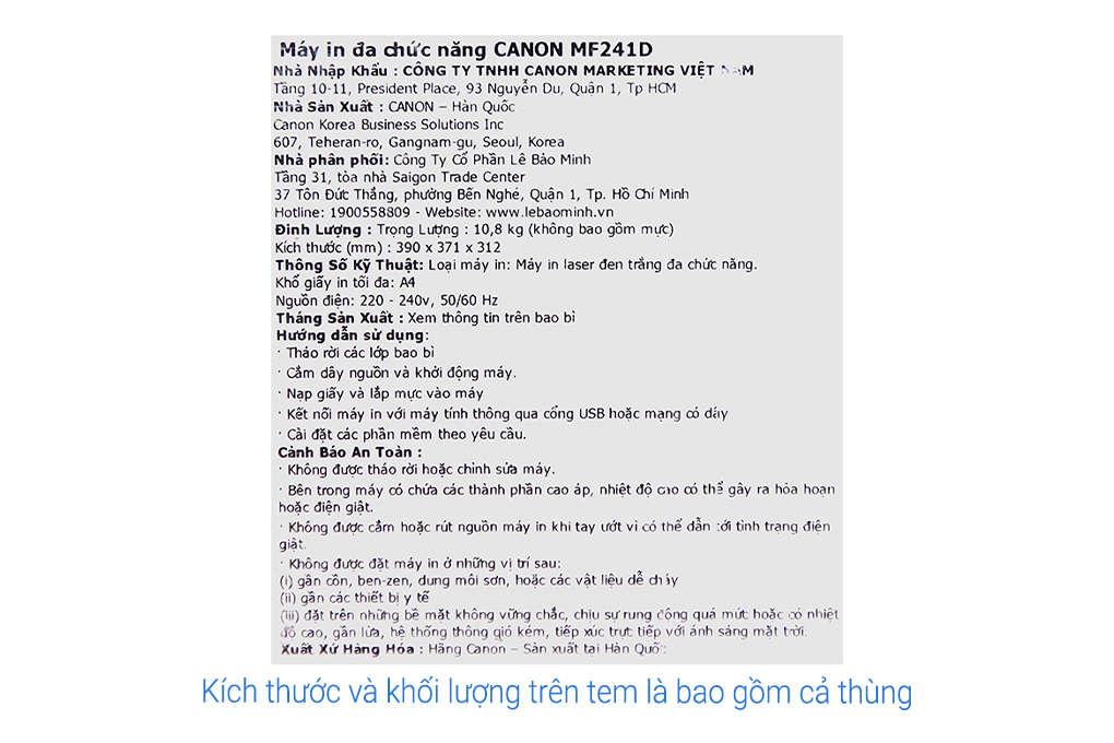 Máy in laser trắng đen đa năng Canon MF241d Màu Đen