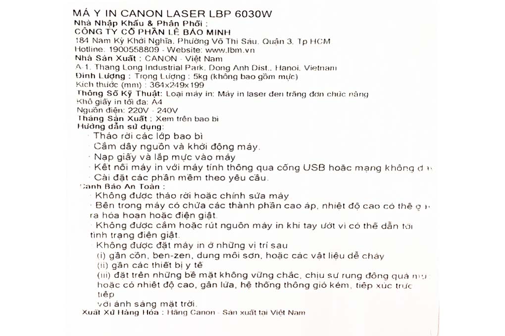 Máy in laser trắng đen đơn năng Canon LBP6030W Wifi Màu Trắng