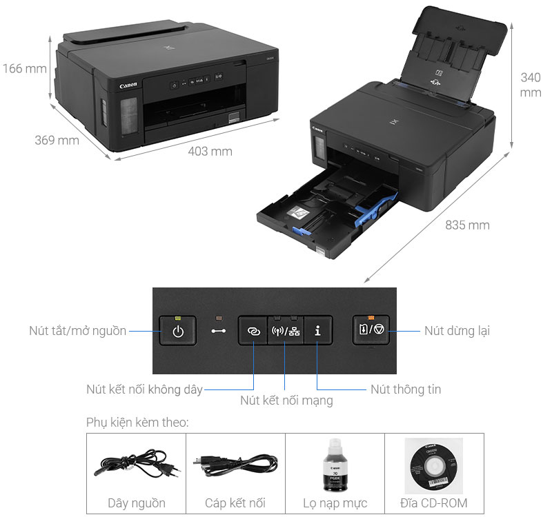 Máy in phun trắng đen đơn năng Canon PIXMA GM2070 Wifi