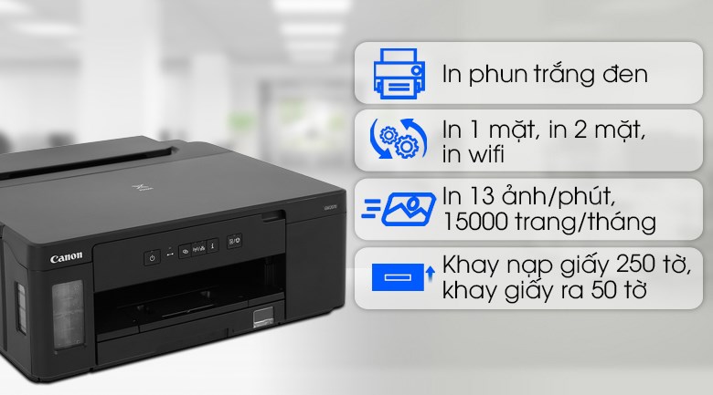 Máy in phun trắng đen đơn năng Canon PIXMA GM2070 Wifi