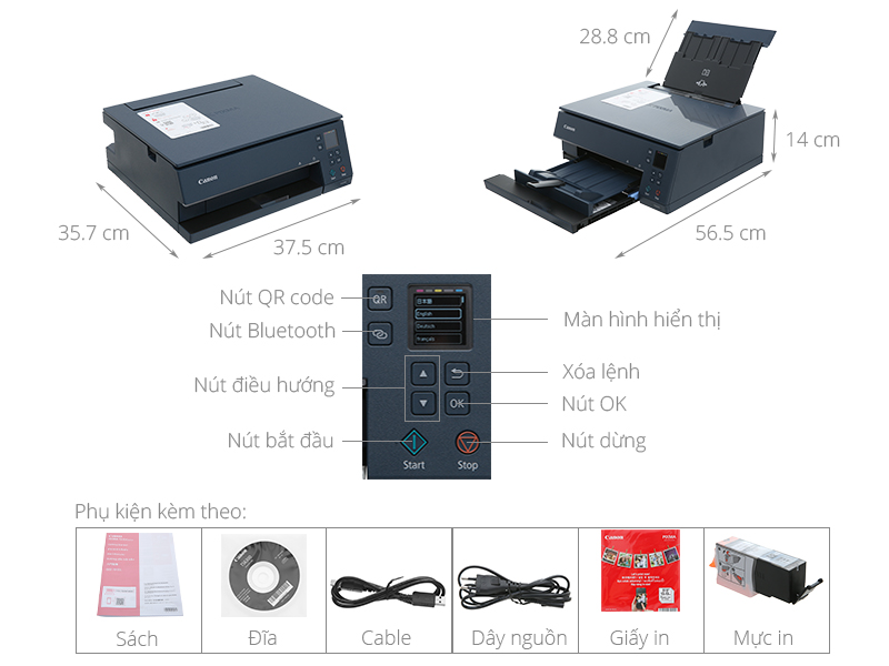 Thông số kỹ thuật Máy in ảnh màu đa năng PIXMA TS6370 Wifi