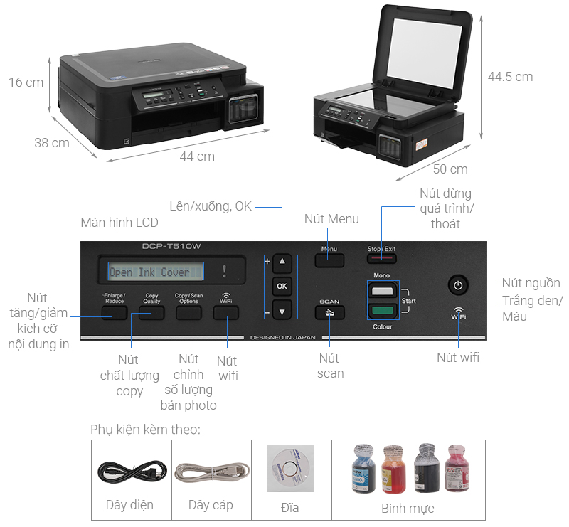 Máy In Phun Màu Brother đa năng in scan copy DCP-T510W Wifi