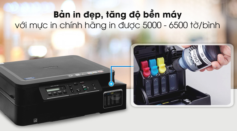 Máy in phun màu đa năng In-Scan-Copy Brother DCP-T510W - Sử dụng mực in chính hãng, dễ tìm mua, cho bản in đẹp, tăng độ bền máy
