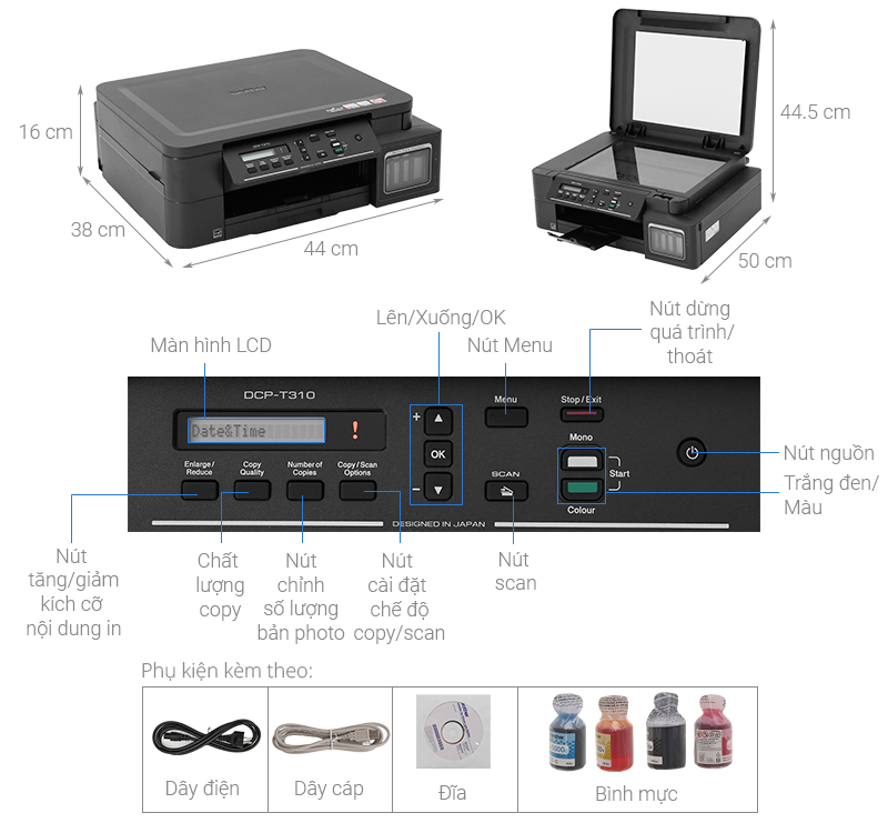 Thông số kỹ thuật Máy in phun màu đa năng Brother DCP-T310