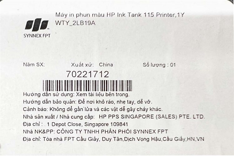 Máy in phun màu HP Ink Tank 115 (2LB19A) Màu Đen