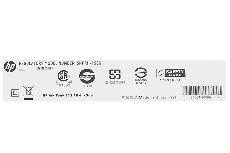 Máy In Phun Màu HP đa năng in scan copy Ink Tank 315 (Z4B04A) Màu Đen