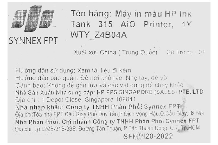 Máy In Phun Màu HP đa năng in scan copy Ink Tank 315 (Z4B04A) Màu Đen