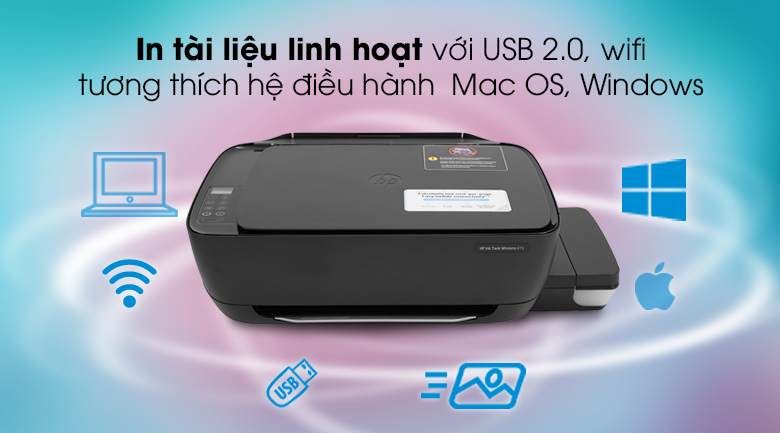 Máy In Phun Màu HP đa năng in scan copy Ink Tank 415 WiFi (Z4B53A)