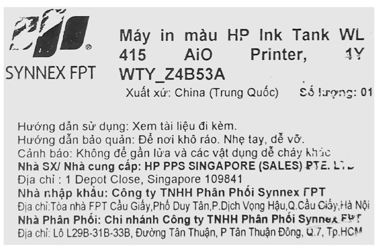 Máy In Phun Màu HP đa năng in scan copy Ink Tank 415 WiFi (Z4B53A) Màu Đen