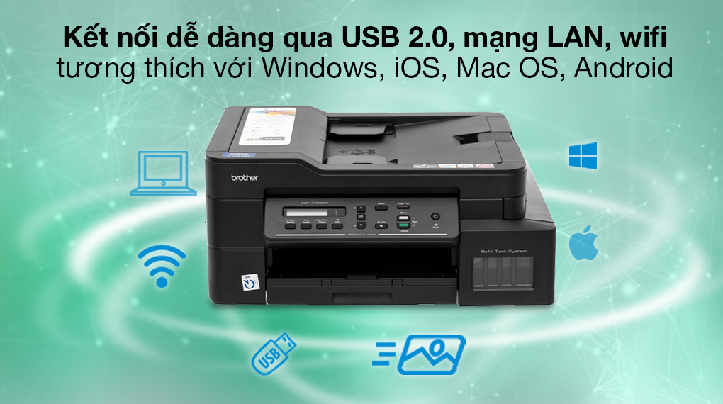 Máy in phun màu đa năng In-Scan-Copy Brother DCP-T720DW - Kết nối máy in