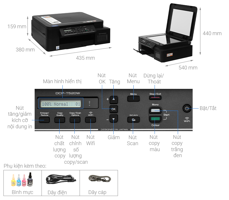 Máy in phun màu đa năng In-Scan-Copy Brother DCP-T520W