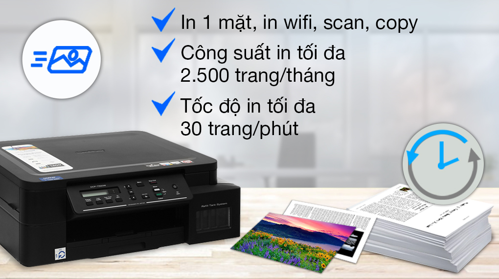 Máy in phun màu đa năng In-Scan-Copy Brother DCP-T520W - Công suất in