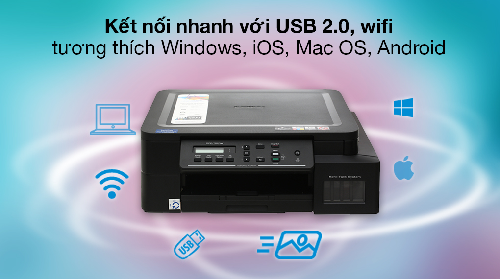 Máy in phun màu đa năng In-Scan-Copy Brother DCP-T520W - Kết nối in