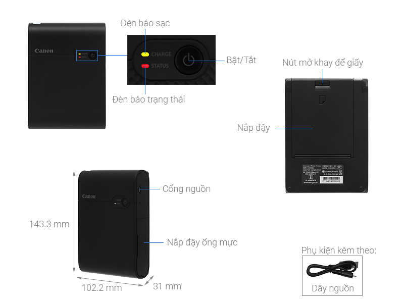 Máy in ảnh SELPHY SQUARE Canon QX10 Đen