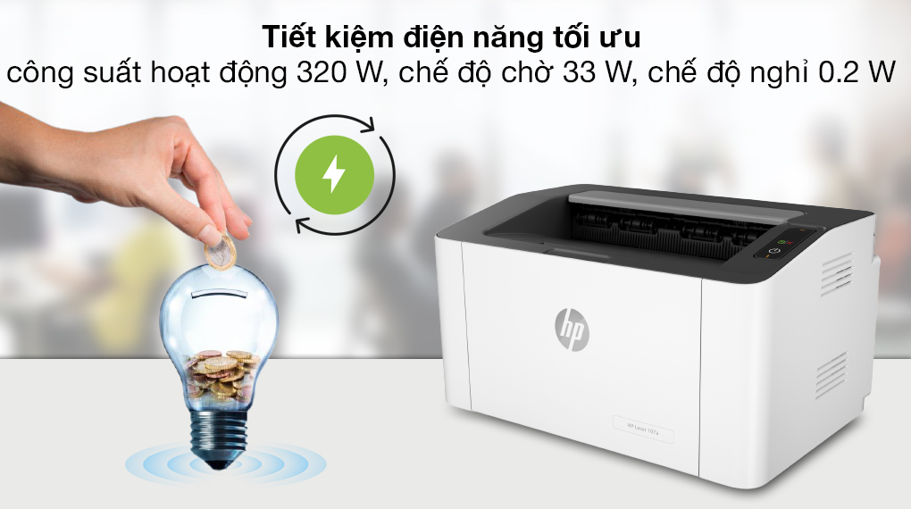 Tiết kiệm điện - Máy in Laser Trắng Đen HP 107a (4ZB77A)