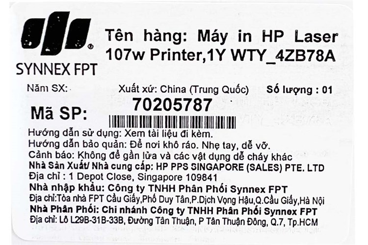 Máy in laser trắng đen đơn năng HP 107w Wifi (4ZB78A) Màu Trắng