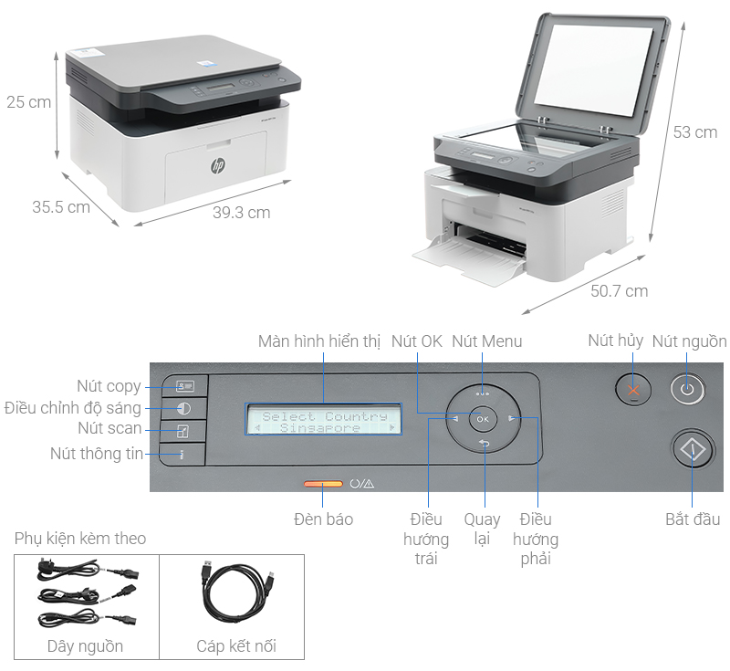 Máy in HP Laser Trắng đen đa năng In scan copy LaserJet 135a (4ZB82A)