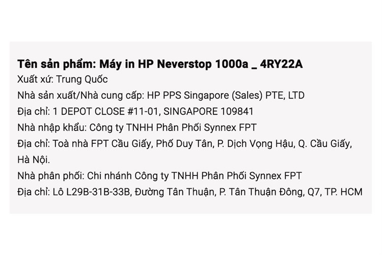 Máy in Laser đơn năng HP Neverstop 1000a (4RY22A) Màu Trắng