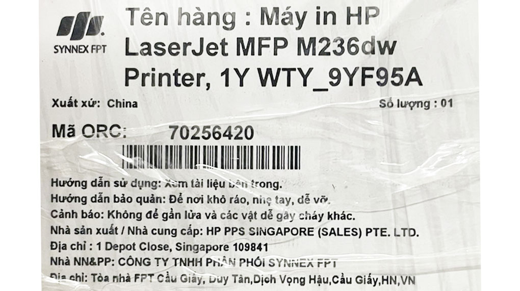 Máy in laser trắng đen đa năng HP LaserJet MFP M236dw Wifi (9YF95A) Màu Trắng