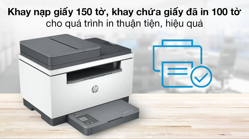 Máy in Laser trắng đen HP LaserJet MFP M236sdw/Wifi/đa năng (In/scan/copy/ADF) (9YG09A) - Thuận tiện khi in với khay nạp giấy chứa được 150 tờ, khay chứa giấy đã in 100 tờ