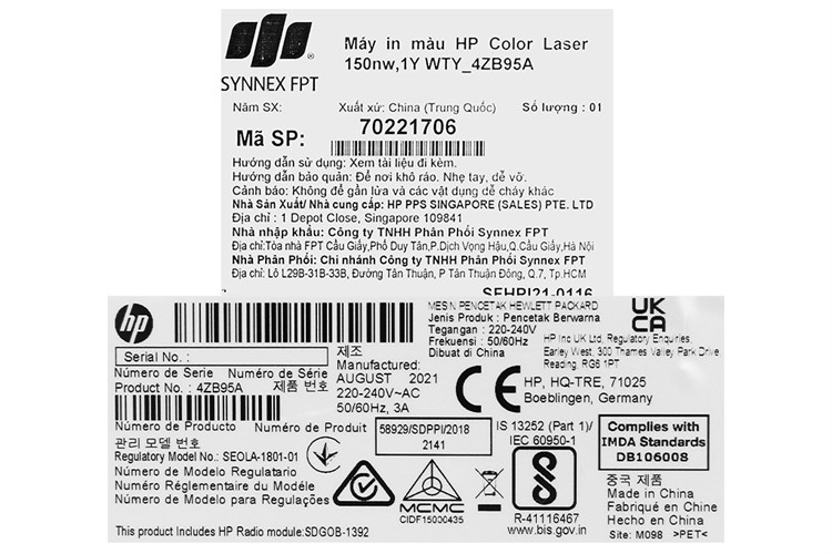 Máy in màu Laser HP 150nw/Wifi (4ZB95A) Màu Trắng