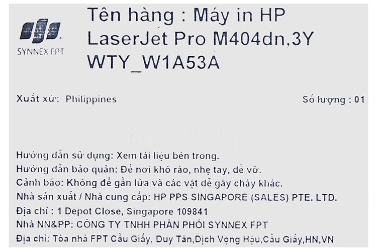Máy in Laser trắng đen HP LaserJet Pro M404dn (W1A53A) Màu Trắng