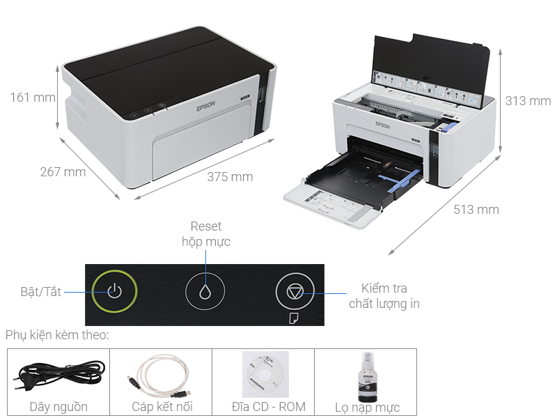 Máy In Phun Trắng Đen Đơn Năng Epson M1100 (C11CG95501)