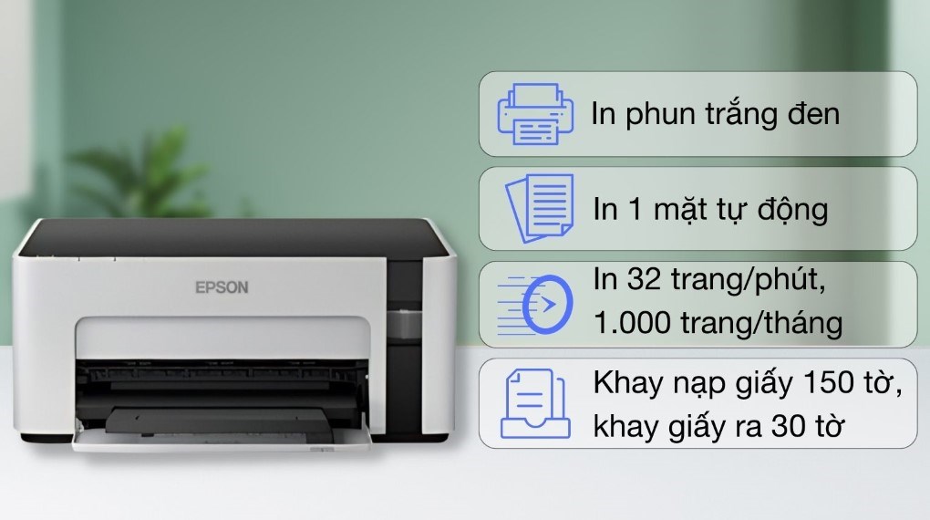 Máy In Phun Trắng Đen Đơn Năng Epson M1100 (C11CG95501)