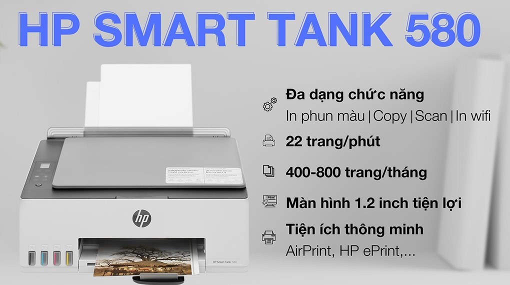 Máy in phun màu đa năng HP Smart Tank 580 Wifi (1F3Y2A)
