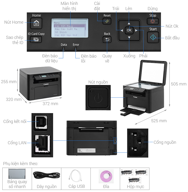 Máy in laser trắng đen đa năng Canon MF913W Wifi